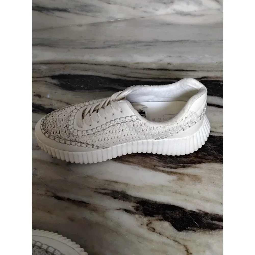 Shu Shop Selina Sneakers Bone Off White Woven Chunky Ribbed Sole Sz‎ 7